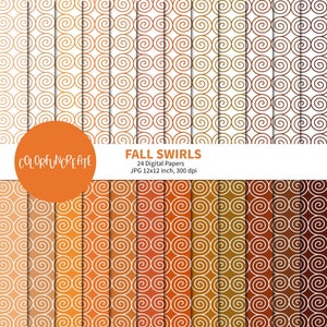 SALE Fall Swirls Digital Papers, Colorful Swirl Patterns, Scrapbook Paper, Orange Swirl Patterns, Brown Swirl Patterns, Fall Digital Papers