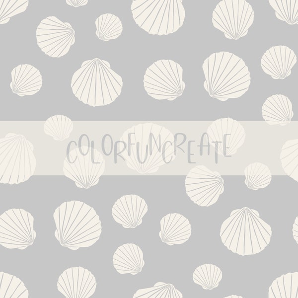 Muted Gray Seashell Pattern, Summer Seamless Pattern for Fabric Crafts and DIY Projects