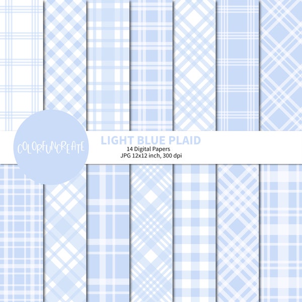 SALE Light Blue Plaid Digital Papers, Pastel Seamless Patterns for Scrapbooking and Printables, Digital Crafting