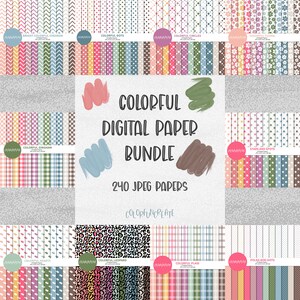 WYPRZEDAŻ Zestaw papieru cyfrowego Vibrant - kolorowe kropki, kwiatowa kratka, wzory panterki - kolekcja papieru do scrapbookingu