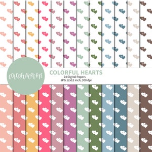 SALE Colorful Hearts Digital Papers, Heart Seamless Patterns, Scrapbook Paper, Colorful Heart Patterns