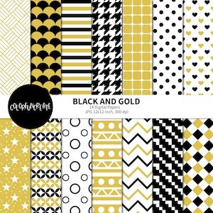 SALE Black and Gold Digital Papers, Holiday Digital Paper Pack, Scrapbook Paper, Black and Gold Seamless Patterns, Black Digital Paper Pack
