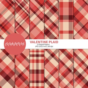 SALE Valentine Plaid Digital Papers, Pink and Red Plaid Seamless Patterns for Scrapbooking and Printables, Digital Crafting, Pattern Design