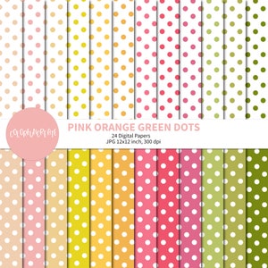 Pink, Orange, and Green Dots Digital Papers, Seamless Patterns, Scrapbook Paper, Dot Pattern, Pink Dots, Orange Dots, Green Dots