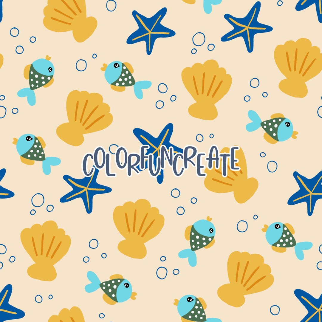 Cute Seashell Fish Seamless Pattern, Whimsical Summer Pattern for ...