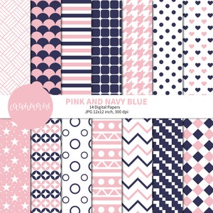 SALE Pink and Blue Digital Papers, Digital Paper Pack, Pink and Blue Seamless Patterns, Scrapbook Paper