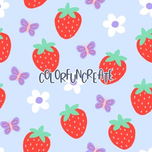 Motif papillon fraise marguerite, motif estival pour travaux manuels et tissus, motif floral lunatique de fruits, art numérique, papier numérique