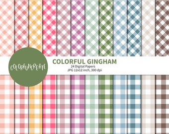 SALE Colorful Gingham Digital Papers, Colorful Gingham Seamless Patterns, Scrapbook Paper, Gingham Seamless Patterns