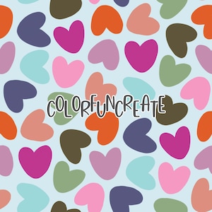 Colorful Boho Hearts Seamless Pattern, Cute Valentine’s Design, Hearts Digital Paper for Fabric and Crafts, Digital Download