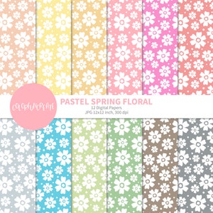 SALE Pastel Spring Floral Digital Papers, Spring Flower Seamless Patterns, Colorful Floral Digital Paper Pack, Flower Scrapbook Paper