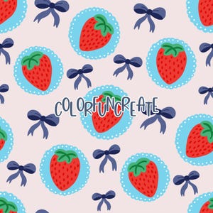 Modello senza cuciture con fiocchi di fragole, carta digitale Coquette per lavori artigianali e tessuti, motivo di frutta stravagante, motivo per bambine, download digitale