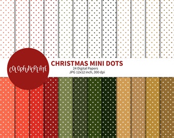 SALE Christmas Mini Dots Digital Papers, Christmas Digital Papers, Red Dot Patterns, Green Dot Patterns, Red and Green Dots, Scrapbook Paper