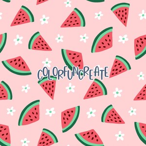 Watermelon Floral Pink Seamless Pattern, Summer Fruit Pattern for Fabric and Crafts, Whimsical Watermelon Design, Summer Digital Paper