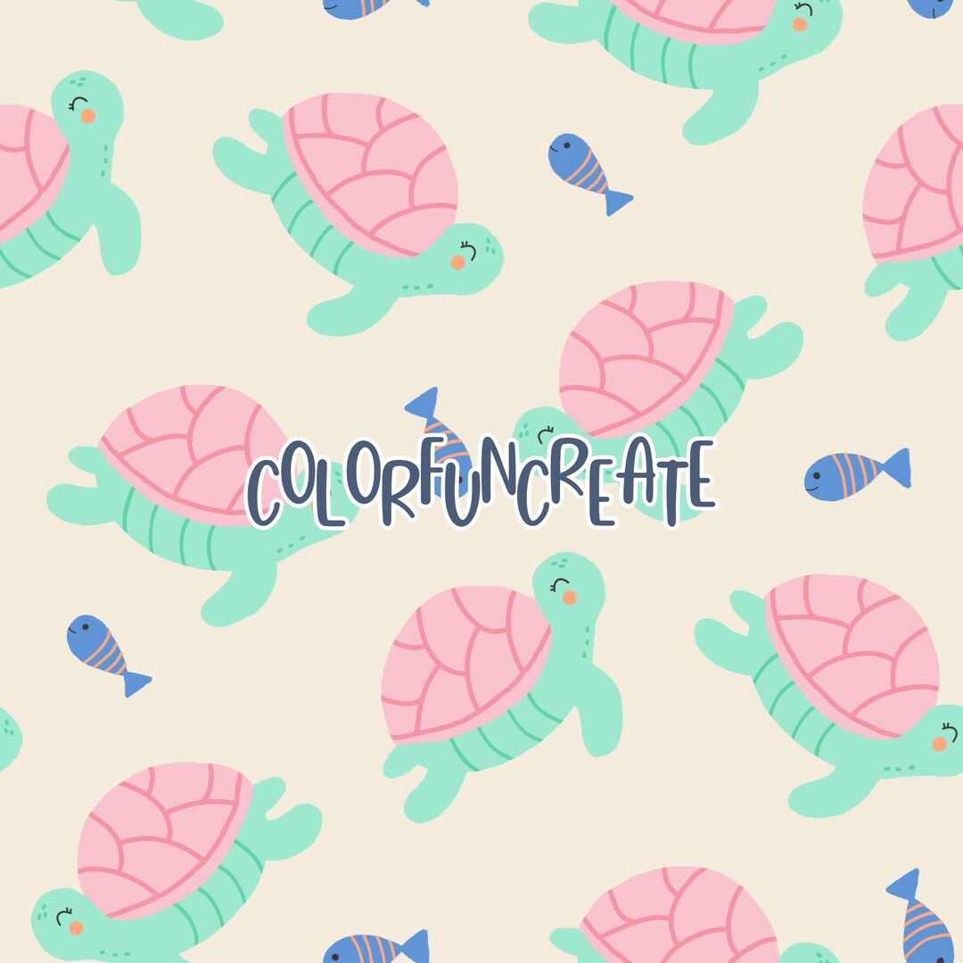 Cute Sea Turtle Fish Seamless Pattern, Whimsical Summer Pattern for ...