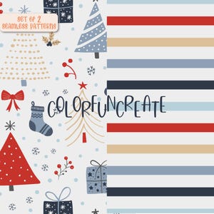 Lot de 2 motifs de Noël sans couture, motif sapin de Noël, motif à rayures, motif tissu pour les fêtes, lot de motifs