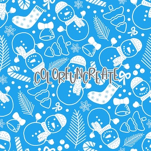Blue Snowmen Seamless Pattern, Christmas Doodle Design for Fabric and Crafts, Winter Holiday Kids Pattern, Digital Paper, Digital Download
