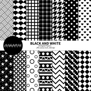 OFERTA Papeles digitales geométricos en blanco y negro, patrones abstractos imprimibles para scrapbooking e imprimibles, manualidades digitales