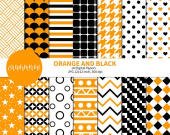 SALE Fall Orange and Black Digital Papers, Halloween Digital Paper Pack, Autumn Seamless Patterns for Digital Crafts