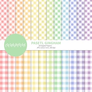 SALE Pastel Gingham Digital Papers, Rainbow Digital Paper Pack, Pastel Checkered Patterns, Scrapbook Paper