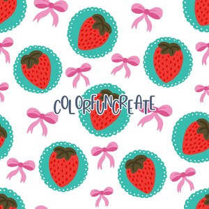 Modello senza cuciture con fiocchi di fragole, carta digitale Coquette per lavori artigianali e tessuti, motivo di frutta stravagante, motivo per bambine, download digitale