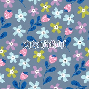 Delicato motivo floreale estivo senza soluzione di continuità, motivo a fragola per tessuti e artigianato, design digitale di frutta, motivo per bambina, carta digitale a fiori