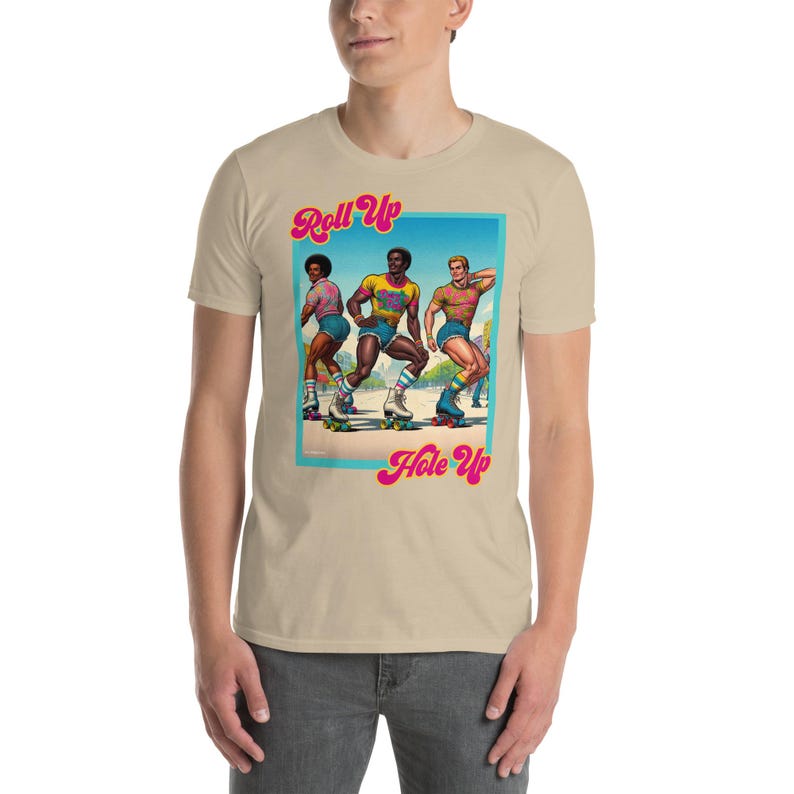 Retro Roller Disco Tee – “Roll Up, Hole Up” | Gay Vintage Skater Aesthetic