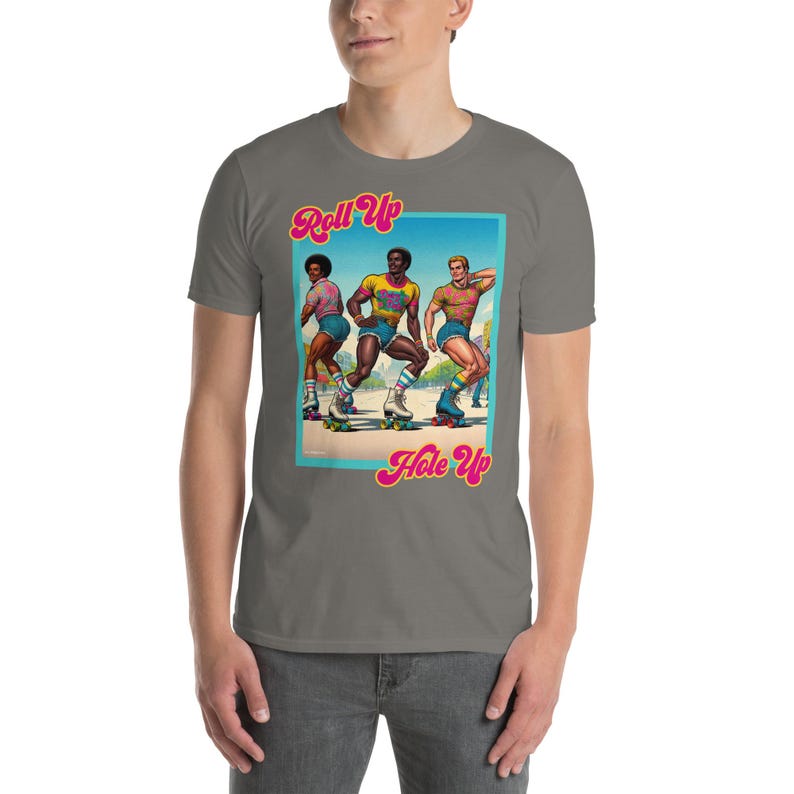 Retro Roller Disco Tee – “Roll Up, Hole Up” | Gay Vintage Skater Aesthetic