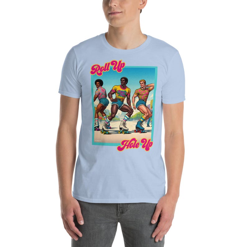 Retro Roller Disco Tee – “Roll Up, Hole Up” | Gay Vintage Skater Aesthetic