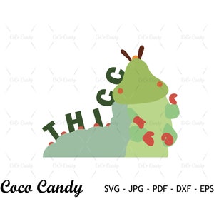 May include: A green caterpillar with red spots and the word "THIS" on its body. The caterpillar is wearing a green hat with a yellow "G" on it. The caterpillar is on a white background.