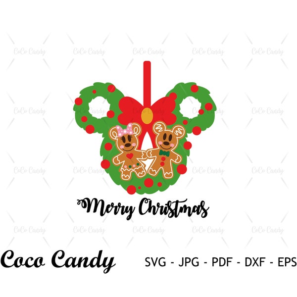 Christmas Wreath Svg | Merry Christmas Svg |Mouse Christmas Wreath Svg | Mouse Gingerbread SVG | Cut Files For Cricut | Silhouette Cut File