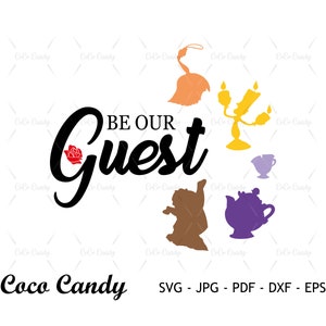 Bądź naszym gościem Svg | Potts Svg | Fifi Svg | Zabawny cytat Svg | Piękno | Cytat Svg | Księżniczka Svg | Pliki do cięcia dla Cricut | Plik do cięcia sylwetki