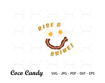 Rise and Shine-svg | Spek en eieren ontbijt Svg | Grappig citaat Svg | T-shirt ontwerp Svg | Bestanden knippen voor Cricut