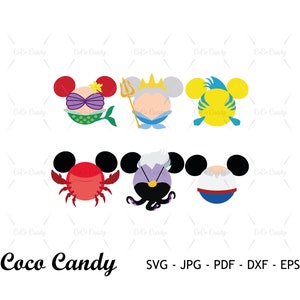 Sirène SVG | Poisson SVG | Oreille de souris SVG | Aventure familiale Svg | Crabe Svg | Sous-marin | Princesse de la mer Svg | Fichier coupé pour Cricut SVG