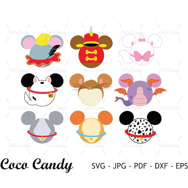 Animal Ear Bundle Svg | Dumbo SVG | Mouse Ear SVG | Timothy Svg | Marie Cat Svg | Bolt Svg | Dog Svg | Cut File For Cricut SVG | Silhouett