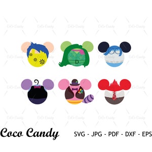 Pakiet uszu SVG | Złość SVG | Ucho myszy SVG | Wstręt SVG | Strach SVG | Bing Bong SVG | Radość SVG | Plik do cięcia dla Cricut SVG | Silhouett