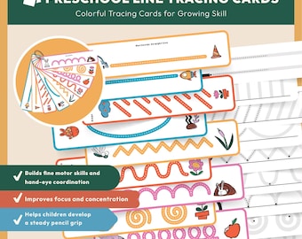 Preschool Line Tracing Cards – Writing Practice Worksheets (Digital Download PDF)