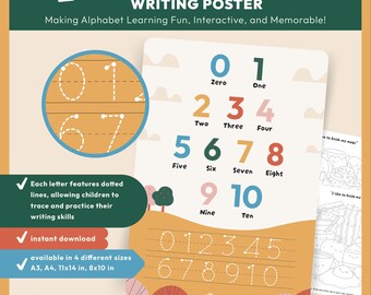 Numbers 0-10 Writing Practice Poster: Montessori Learning (Digital Download)