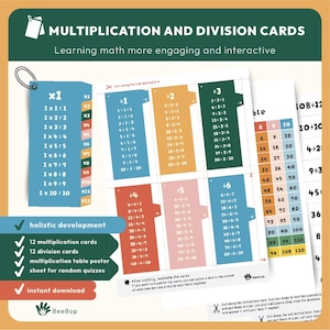 Conjunto de cartões de matemática para impressão 1-12 - Multiplicação, divisão e atividades bônus!