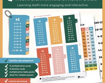 Printable Math Flash Card Set 1-12 - Multiplication, Division, and Bonus Activities!