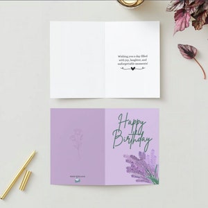 Lila paarse Happy Birthday Card voor haar afdrukbare kaart digitale print