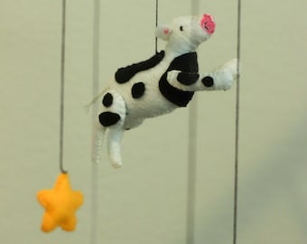 Kuh springt über den Mond Filz Baby Mobile - für Kinderzimmer, Baby-Dusche-Geschenk, Kinderzimmer