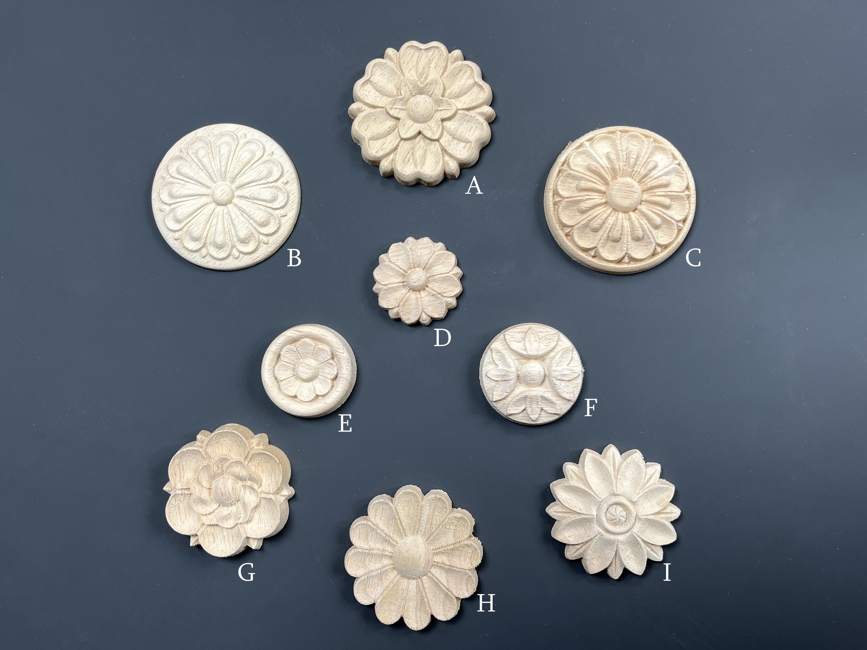 1.2" to 12" Wood Appliques, Wooden Carved Round Rosette Onlay for Home Furniture, Walls, Doors, Cabinets