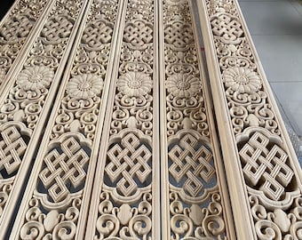 H2.4" 3.2" 4" 5" 6" 8" 12" Unpainted Carved Wood Line Molding – Scrolls, Flowers, Lattice Braided Pattern Furniture & Ceiling Trim Strips