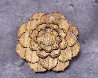 Spiritual Lotus Flower Wood Onlay – Carved Rosette for Furniture, Walls (4&quot;-12&quot;) for Spiritual Altars, Meditation Spaces & Boho Decor