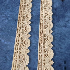 W4.7" W6" Unpainted Carved Wood Line Molding – Greek Key and Floral Pistil Design, Flat Back, Furniture & Ceiling Trim Strips