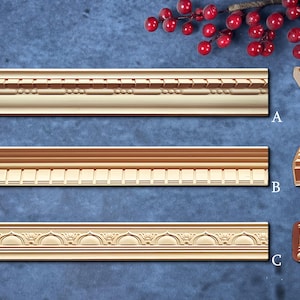 Moldura de corona de madera tallada - Acabado superior para gabinetes y muebles de cocina (longitudes personalizables)