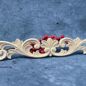 W12&quot; to W26&quot; Ornate Flora Applique – Gilt, White, or Unpainted Wood Carved French Style Decorative Wall & Furniture Onlay Moulding Pediment