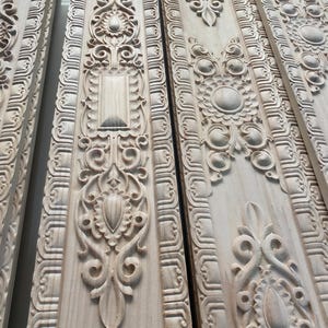 H3.2&quot; H4&quot; H6&quot; Unpainted Carved Wood Flat Line Molding – Tibetan Vine Scroll and Cloud Pattern Furniture & Ceiling Trim Strips