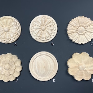Round Carved Onlays, Wooden Rosette Onlay for Home Furniture, Walls, Doors, Cabinets