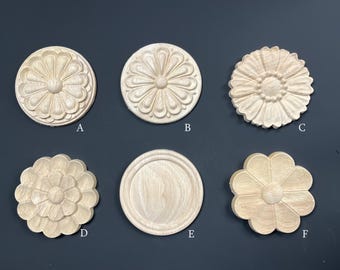 Round Carved Onlays, Wooden Rosette Onlay for Home Furniture, Walls, Doors, Cabinets